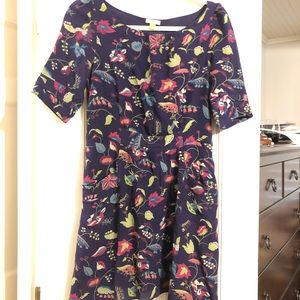 Purple floral silk dress from Anthro